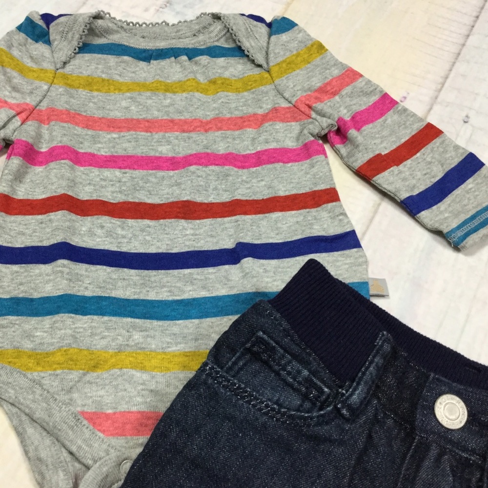 Baby Gap Girls Striped Shirt & Fleece Lined Jeans - Picture 3 of 4